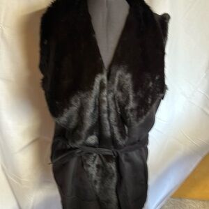 Dennis basso black vest with fox fur collar
